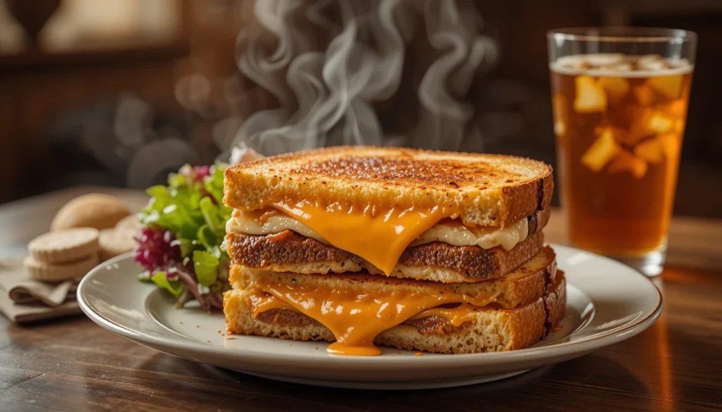 Avocado Bacon Grilled Cheese Sandwich Recipe 4 Avocado bacon grilled cheese served with tomato soup, salad, and iced tea for the perfect pairing.