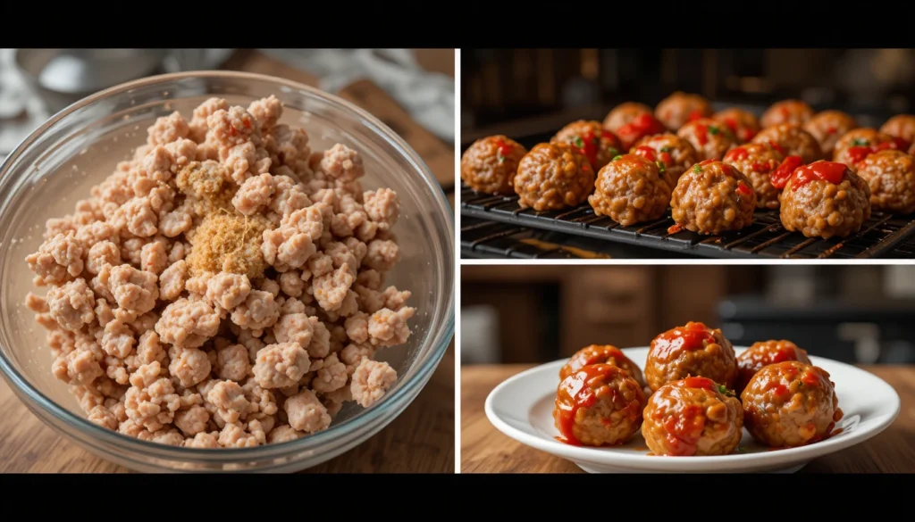 Chicken Meatballs Recipe – Juicy, Flavorful & Easy to Make 3 Step-by-Step Instructions for making Chicken Meatballs from mixing to baking and serving