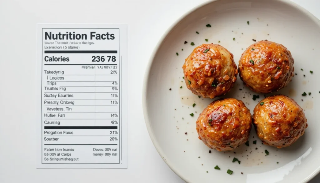 Chicken Meatballs Recipe – Juicy, Flavorful & Easy to Make 5 Nutrition Facts per serving of 4 Chicken Meatballs showing calories, protein, fat, and carbs