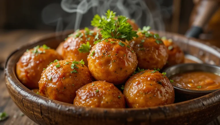 Chicken Meatballs Recipe – Juicy, Flavorful & Easy to Make, served with fresh herbs and dipping sauce