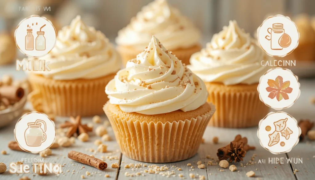 Health Benefits of Eggnog Cupcakes highlighting protein, calcium, and antioxidant-rich spices