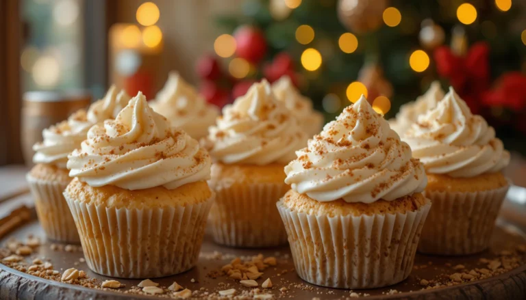 Eggnog Cupcakes Recipe – Creamy, Spiced & Festive cupcakes topped with frosting and nutmeg