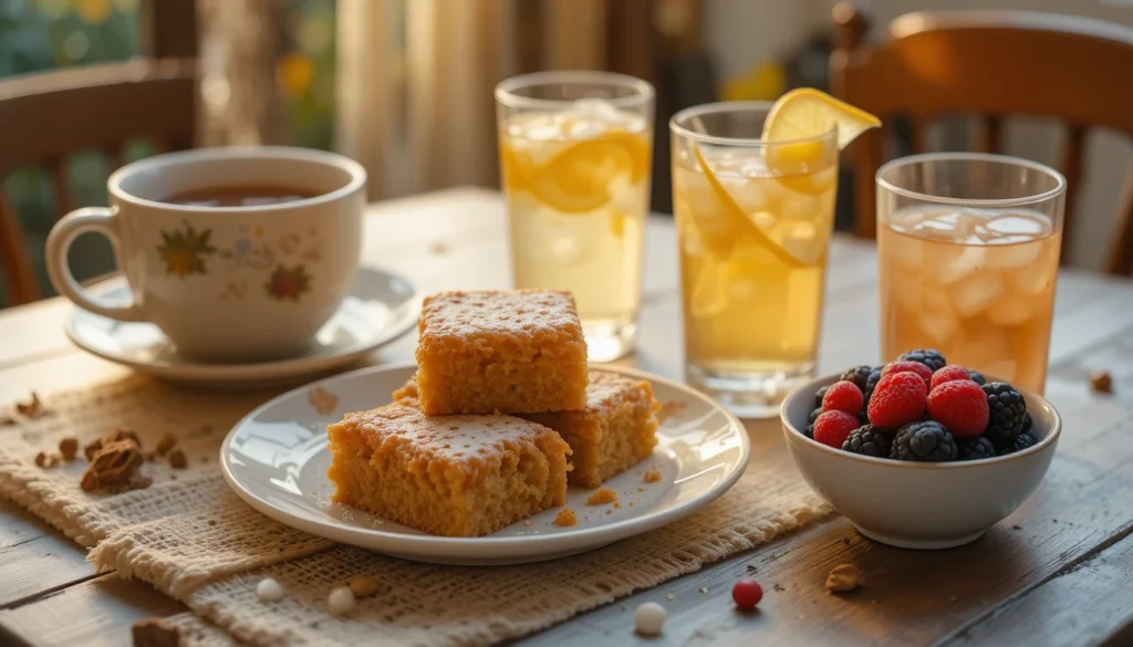 Lemon Brownies Recipe – Zesty, Sweet, and Perfectly Moist 5 Perfect Pairings with Lemon Brownies including hot tea, iced lemonade, and fresh berries