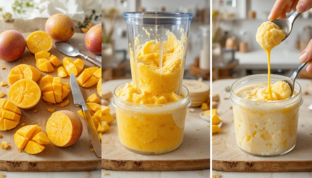 Step-by-Step Instructions for making homemade Mango Sorbet from fresh mangoes