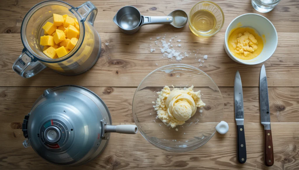 Tools You’ll Need to make Mango Sorbet including blender, ice cream scoop, and mixing bowl