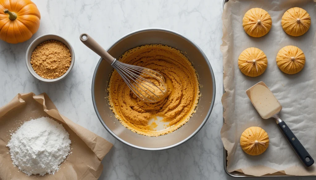 Pumpkin Snickerdoodles Recipe – Soft, Spiced & Perfectly Autumnal 3 Tools You’ll Need for making Pumpkin Snickerdoodles including mixing bowl, cookie scoop, and baking tray