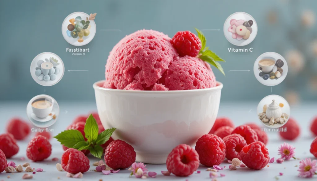 Raspberry Sorbet Recipe – Refreshing, Fruity & Dairy-Free 5 Nutrition Facts per 1 cup serving of Raspberry Sorbet showing calories, carbs, and vitamins
