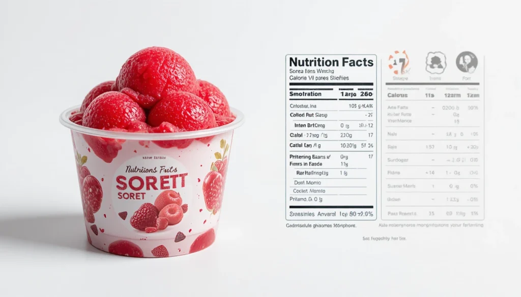 Raspberry Sorbet Recipe – Refreshing, Fruity & Dairy-Free 4 Nutrition Facts per 1 cup serving of Raspberry Sorbet showing calories, carbs, and vitamins