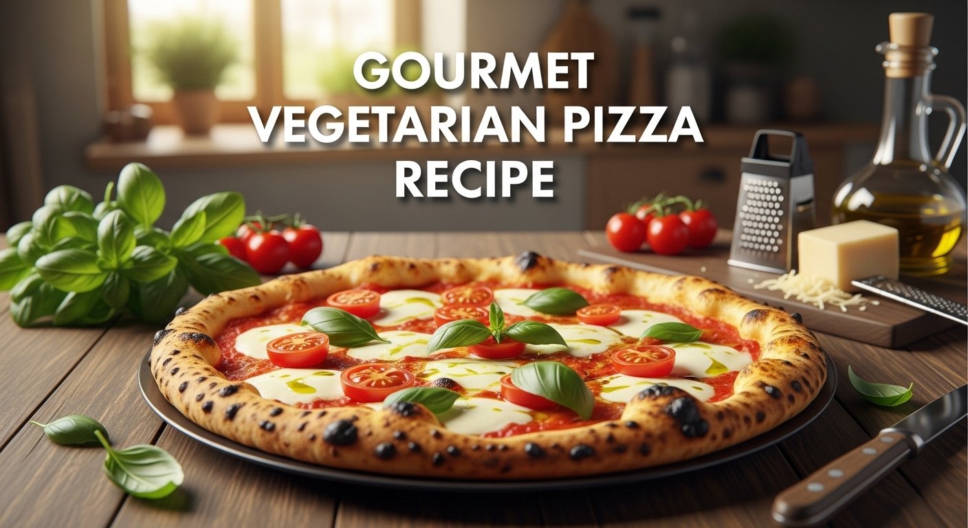 Gourmet Vegetarian Pizza & Smoky Grilled Chicken 1 Hyper-realistic image of a gourmet vegetarian pizza topped with fresh mozzarella, cherry tomatoes, basil, and olive oil — beautifully styled for an Italian-inspired homemade pizza recipe.