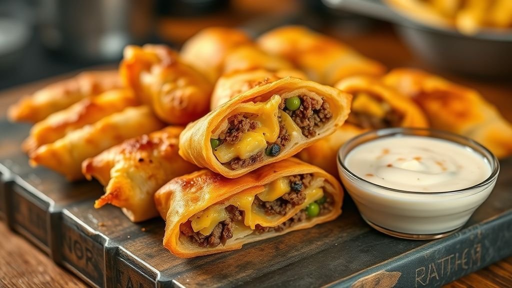 Crispy Asian Appetizers: Fried Wontons 3 Crispy Asian Appetizers featuring golden fried wontons and cheesy jalapeño egg rolls served with chili and soy dipping sauces.
