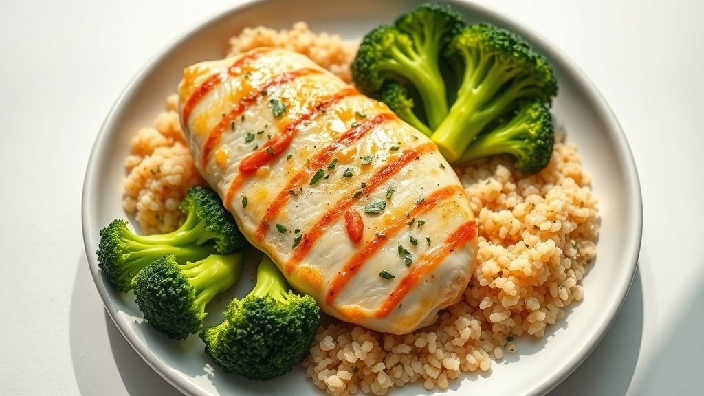 Juicy Lemon Garlic Butter Chicken Breasts – Easy Dinner Recipe 4 Healthy plate of lemon garlic butter chicken with broccoli and quinoa, showing a nutritious and balanced meal.