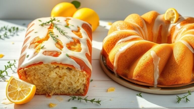 Rustic Lemon Drizzle Cake with Thyme 3 Rustic Lemon Drizzle Cake with Thyme and Garden Party Lemon Bundt with lemon glaze, thyme garnish, and bright citrus styling.