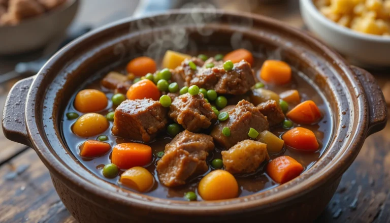The Best Crockpot Beef Stew | Easy Slow Cooker Dinner Recipe 9 The Best Crockpot Beef Stew with tender beef, carrots, potatoes, and rich gravy served in a rustic bowl.