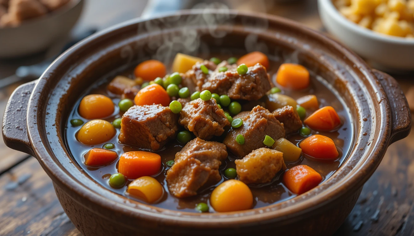 The Best Crockpot Beef Stew | Easy Slow Cooker Dinner Recipe 1 The Best Crockpot Beef Stew with tender beef, carrots, potatoes, and rich gravy served in a rustic bowl.