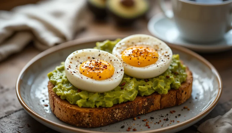 The Ultimate Avocado and Boiled Egg Toast 10 The Ultimate Avocado and Boiled Egg Toast with creamy avocado and sliced eggs on rustic sourdough bread.