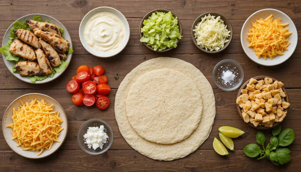 Southwest Crunch Wraps- Pizza & Creamy Chicken Wraps 7 creamy-chicken-wraps-ingredients-separated